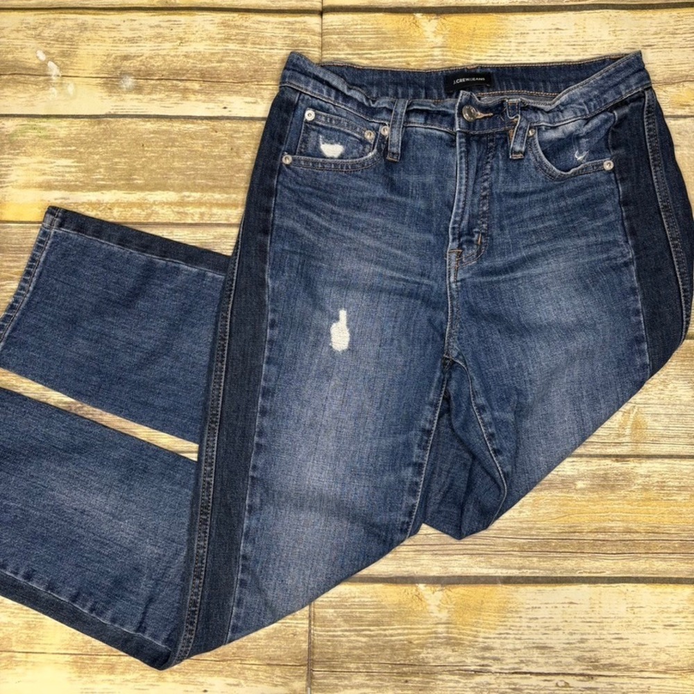 J. Crew Distressed Medium Wash Vintage Straight Mid Rise Stretch Jeans Sz 26